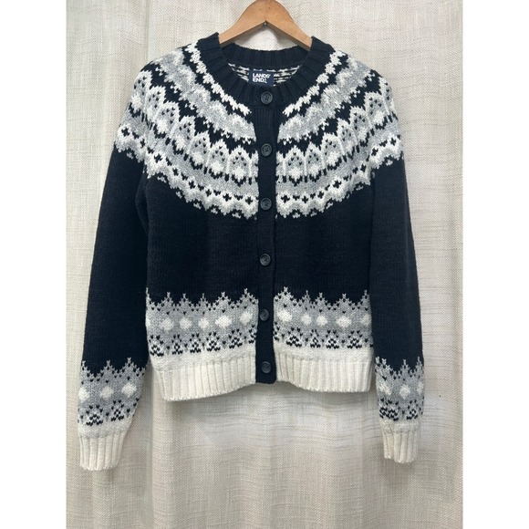 Lands' End Sweaters - Lands' End Womens XS Cozy Lofty Fair Isle Cardigan Sweater Crew Neck Button